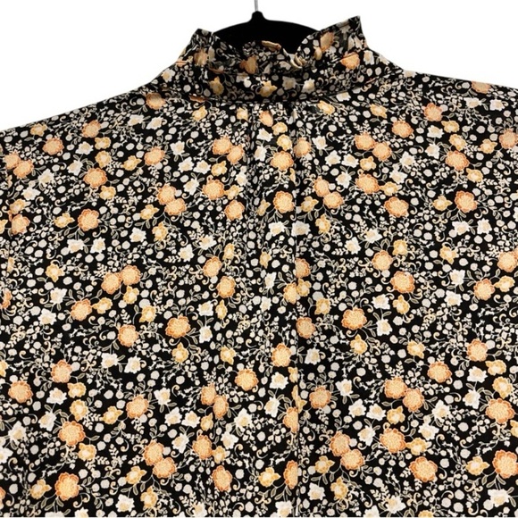 Nili Lotan Pleated Floral Balloon Sleeve Button Down High Neck Blouse M Black - Picture 6 of 9